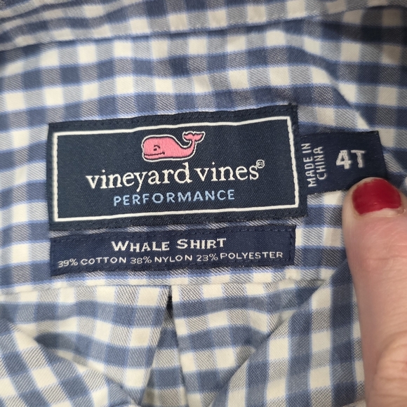 Vineyard Vines Toddler Boy Blue White Gingham Long Sleeve Button Down Size 4T - Picture 4 of 5